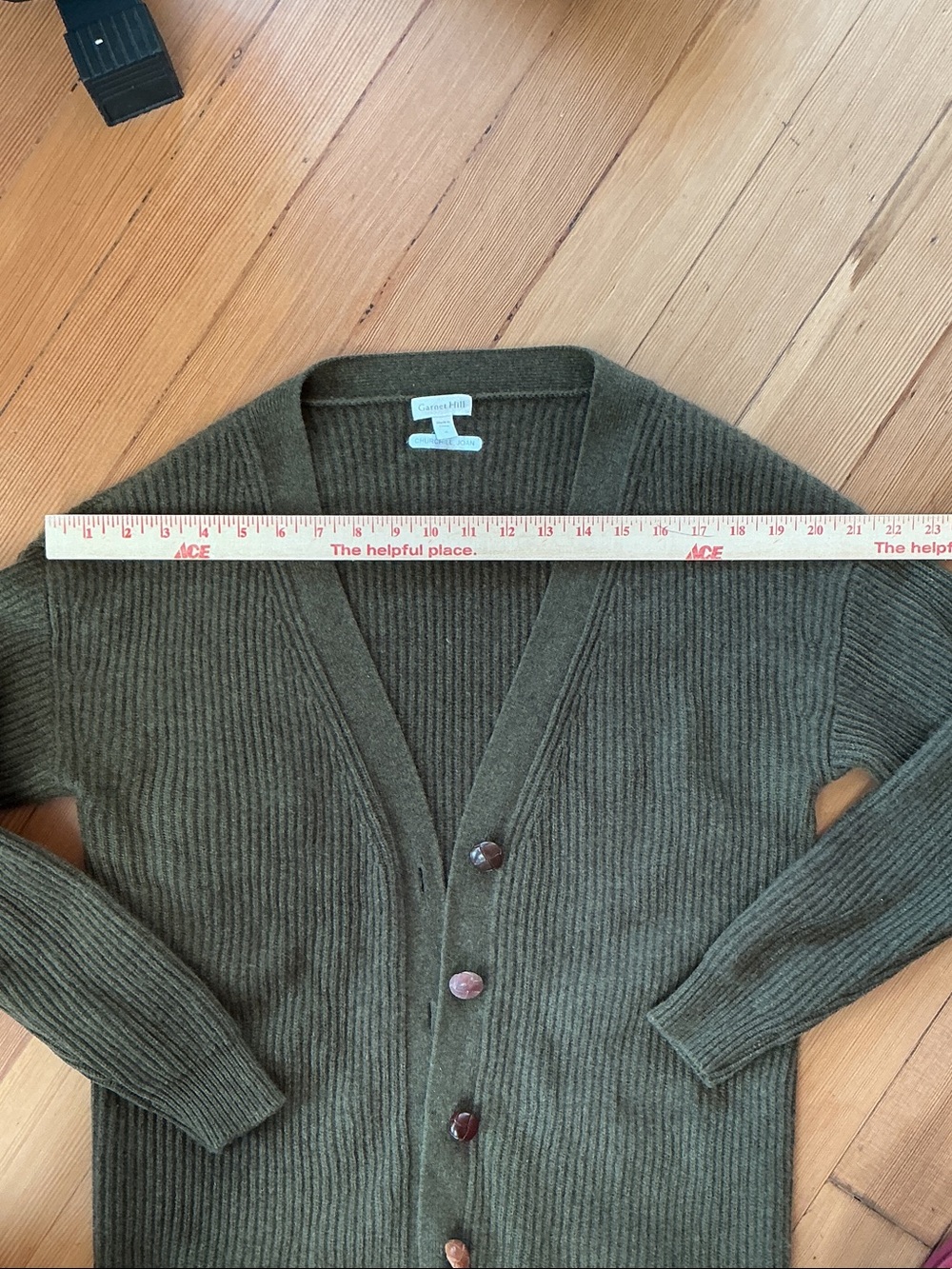 100% Cashmere Olive Green Button-Front Ribbed Women's Cardigan Garnet Hill - Picture 7 of 11